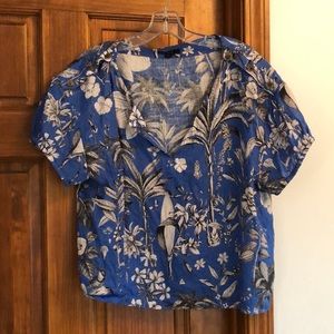 J. Crew tropical print linen blouse